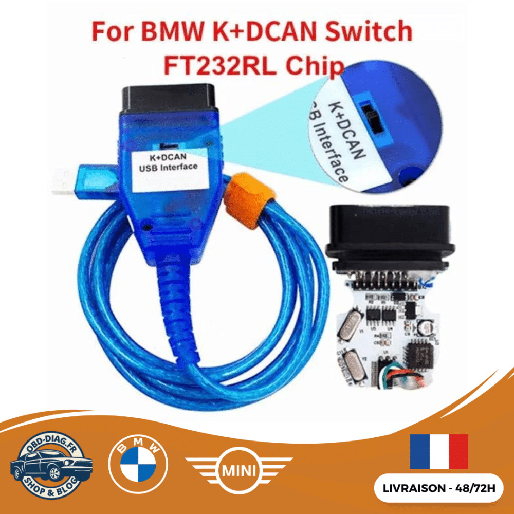 Câble de Diagnostic OBDII pour BMW INPA – Interface USB avec Puce FT232RL, Compatible ISTA & INPA – Cable KCAN – DCAN