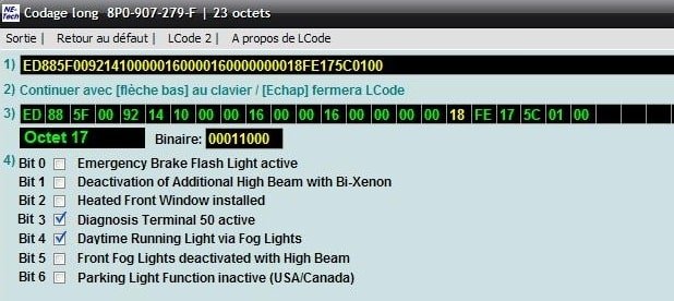 Octavia 2 (1Z) - Activer Feux de jour avec anti-brouillard (DRL)